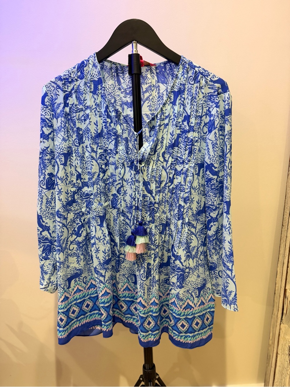 Lilly Pulitzer Blue & Light Blue Printed Tunic with Tassel Tie